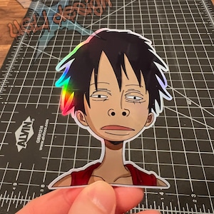 Luffy Holo Peeker - Décalcomanies en vinyle effet arc-en-ciel, Sticker une pièce, Holographique, Dumb