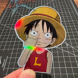 Luffy Holo Peeker - vinylstickers met regenboogeffect, sticker uit één stuk, holografisch, prikneus
