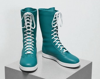 Custom Leather Pro Wrestling Boots, Handmade Lace-Up Long Fit Men's Gear, Vintage Combat Ring Wrestler Shoes For Men Woman
