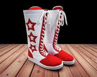 Custom Leather Long Lace Up WWE Cosplay Boots for Men Woman Wrestlers | Handmade Pro Wrestling Shoes | Wrestling Gear Gift for Husband