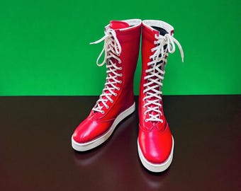 Handmade Leather Wrestling Shoes, Wrestling Long Boots, Men Pro Wrestling Shoes, Professional Wrestling Boots, Custom Wrestling Lace Up Boot