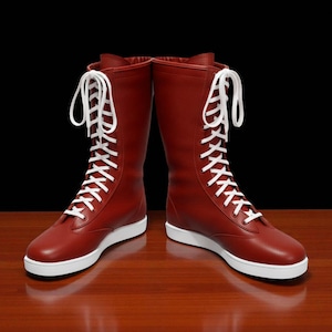 Pro Wrestling Long Boots, Handmade Lace-Up WWE Cosplay Boots, Leather Red Wrestling Boots, Custom Combat Ring Wrestler Shoes For Men Woman