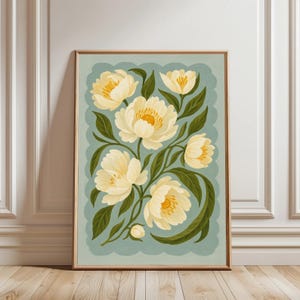 White Peony, Colourful Quirky Handrawn Art, Peonies, Colourful Art, Bright Colourful Art Print, Modern Art Print, Gallery Wall, Bathroom