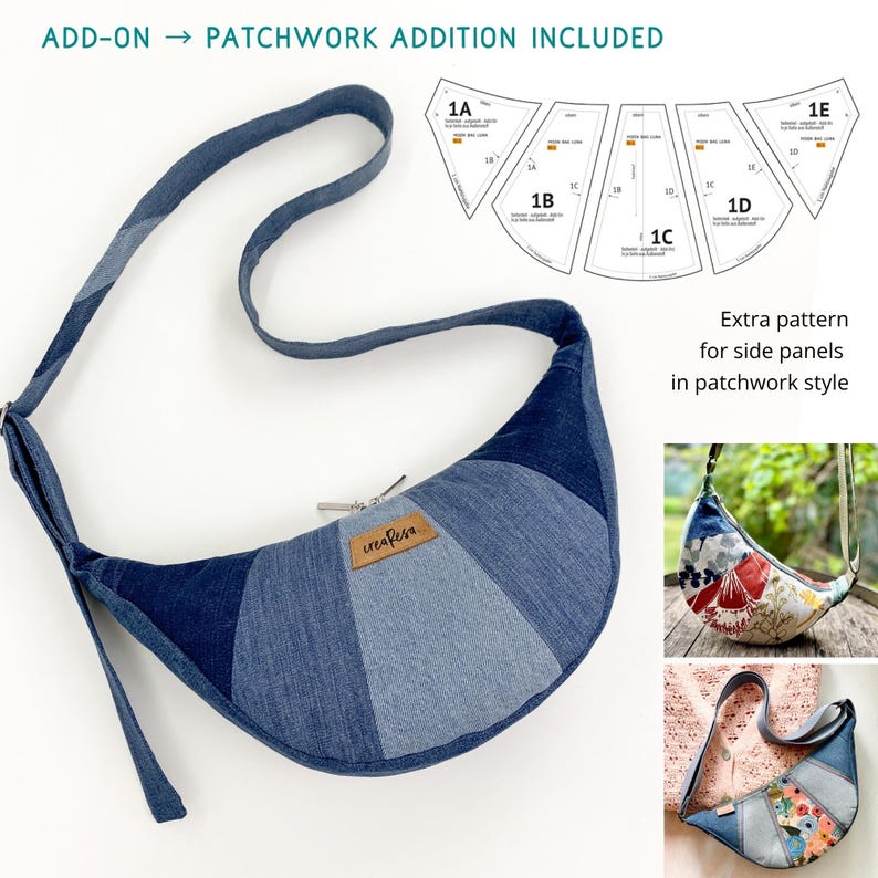 Moon Bag Pattern | Easy Crossbody Bag Pattern | Crescent Bag Sewing ...
