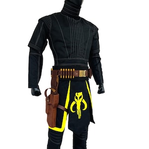 Mandalorian Star Wars Inspired By Book Of Boba Fett Black Flak Vest Flight Suit Cosplay Bounty Hunter With Brown Leather Holster Mando Belt
