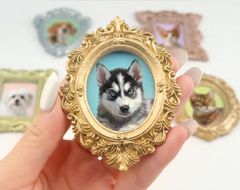 Hand-Painted Pet Portrait Magnet – Custom Dog or Cat Art, Vintage Style Fridge Magnet Gift