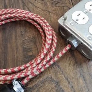 Vintage Cloth Covered Extension Cord : 6 Foot with Grounded Plug