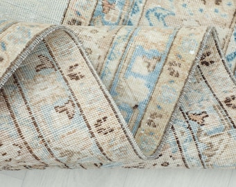 8x10 Unique Beige Brown Blue Rug, 8x10 Turkish Rug, Vintage Rug, Oushak Area Rug, Handmade Wool Rug,Living Room Bedroom Kitchen Persian Rug