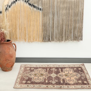 2x3 Turkish Brown Red Rug, 2x3 Vintage Rug,Oushak Rug,Natural Gift Rug,2x3 Small Rug, Anatolian Wool Rug, Boho Rug 2x3, Handwoven Doormat