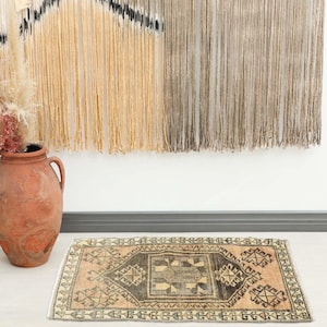 2x3 Orange Rug, Vintage Small Rug, 2x3 Oushak Rug,Natural Gift Rug,2x3 Small Rug, Anatolian Mini Rug,Turkish Rug, Doormat Wool Rug