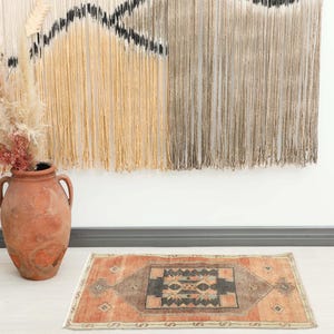 2x3 Vintage Red Brown Rug, Turkish Small Rug,2x3 Oushak Rug,Natural Gift Rug,2x3 Small Rug, Anatolian Rug, Turkish Rug 2x3, Doormat Wool Rug