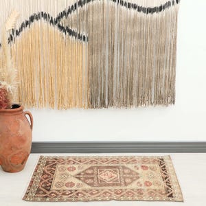 2x3 Turkish Brown Rug, 2x3 Vintage Rug, Oushak Rug, Natural Gift Rug, 2x3 Small Rug, Distressed Mini Rug, Boho Wool Rug 2x3,Handmade Doormat