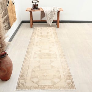4x13 Beige Brown Turkish Runner, 4x13 Vintage Rug, Kitchen Runner, Hallway Entryway Runner, Handwoven Oushak Runner, Corridor Rug,3.6X12.7Ft