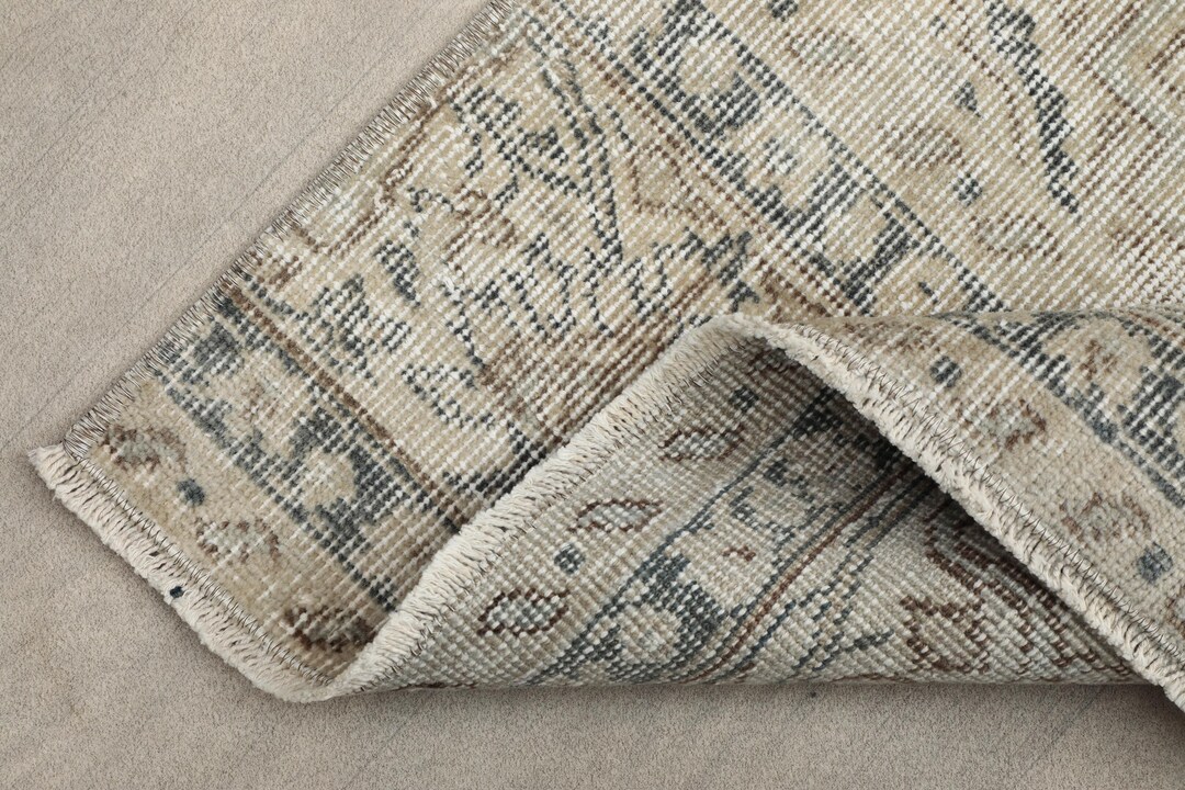 3x9 Faded Beige Blue Floral Turkish Runner, 3x9 Vintage Rug, Kitchen ...