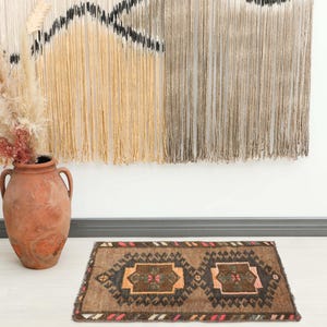 2x3 Vintage Brown Black Rug, Door Mat, Bathroom Mat, Turkish Rug, Oushak Rug, Wool Handmade Doormat, Geometric Rug, Small Rug , 1.8x2.9 Ft