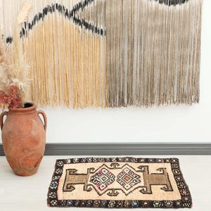 2x3 Turkish Brown Beige Rug, 2x3 Vintage Rug,Oushak Rug,Natural Gift Rug,2x3 Small Rug, Anatolian Wool Rug, Boho Wool Rug, Handwoven Doormat