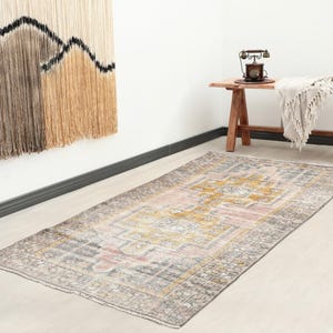 4x8 Faded Red Yellow Turkish Rug, 4x8 Vintage Rug, Kitchen Rug, Small Decorative Rug, Handmade Oushak Rug, Living Room Rug,Bedroom Wool Rug