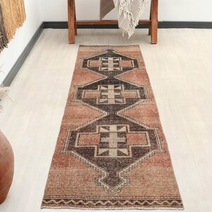 3x12 Red Brown Turkish Runner, 3x12 Vintage Runner, 3x12 Hallway Entryway Runner, Handwoven Oushak Runner, Corridor Wool Runner, 3.0x11.6 Ft