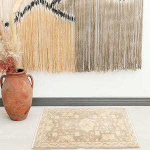 2x3 Turkish Brown Beige Rug, 2x3 Vintage Rug,Oushak Rug,Natural Gift Rug,2x3 Small Rug, Distressed Mini Rug, Boho Rug 2x3, Handwoven Doormat