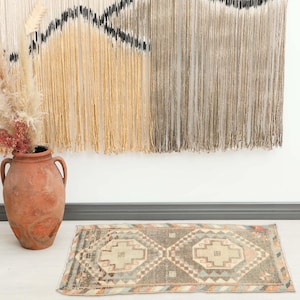 2x3 Turkish Brown Rug, 2x3 Vintage Rug, Oushak Rug, Natural Gift Rug, 2x3 Small Rug, Distressed Mini Rug, Boho Wool Rug 2x3,Handmade Doormat
