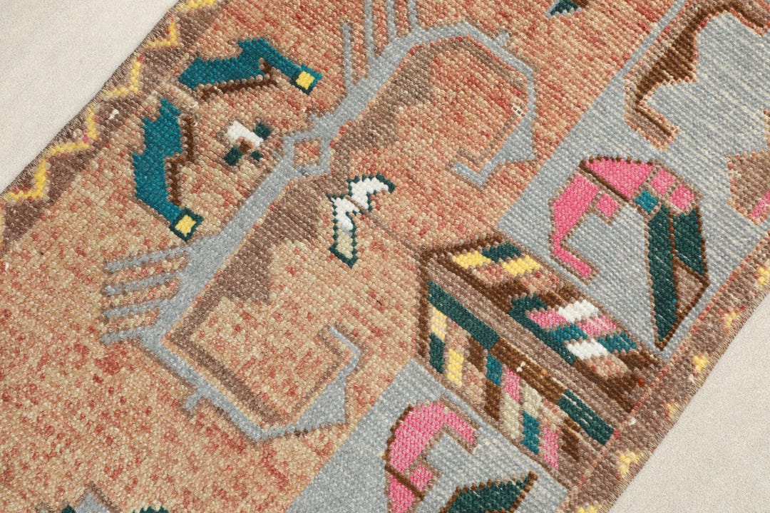 2x3 Turkish Red Colorful Rug, Vintage Small Rug,2x3 Oushak Rug
