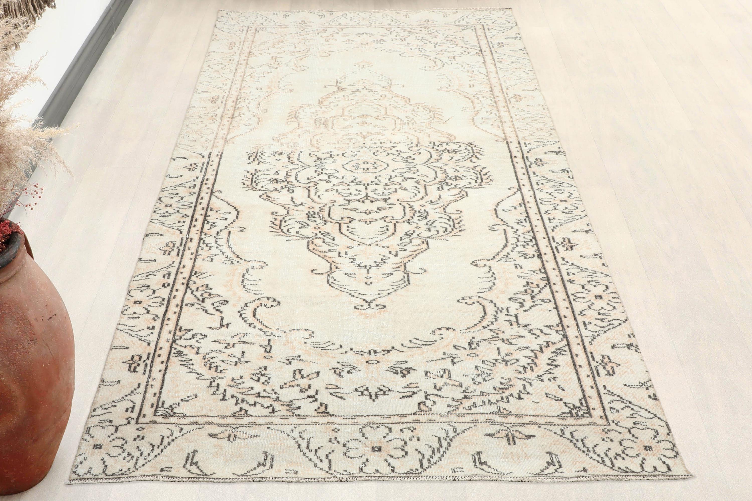 5x9 Muted Beige Green Turkish Rug, 5x9 Vintage Rug, Kitchen Rug