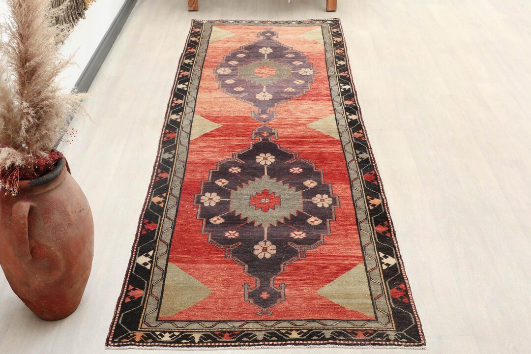 3x9 Beige Blue Turkish Runner, 3x9 Vintage Rug, Kitchen Runner, Hallway ...