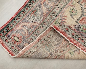 200x300 Rot Lila Türkischer Teppich, 200x300 Vintage Floral Teppich, Gedämpfter Küchenteppich, Handgewebter Oushak Teppich, Wohnzimmerteppich