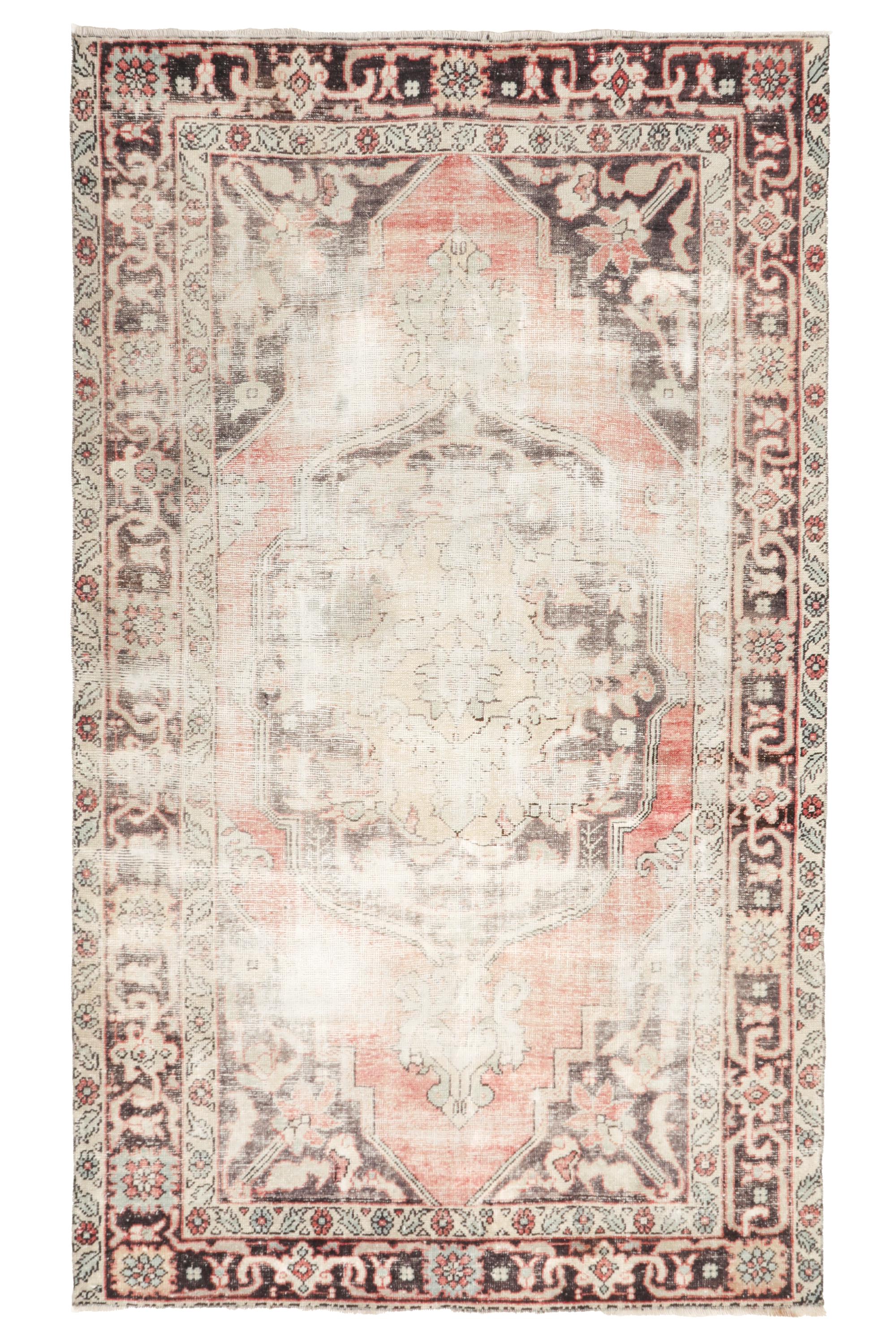 6x11 Faded Red Black Turkish Rug, 6x11 Vintage Rug, Kitchen Rug