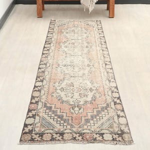 3x9 Faded Red Turkish Runner, 3x9 Vintage Rug, Kitchen Rug, Hallway Entryway Rug, Handwoven Oushak Rug, Unique Rug, Corridor Rug, 2.9X8.5 Ft