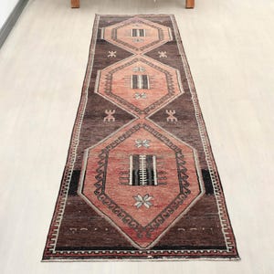 3x12 Red Brown Turkish Runner, 3x12 Vintage Runner, Unique Runner, Hallway Entryway Runner, Handwoven Oushak Runner, Corridor Wool Runner