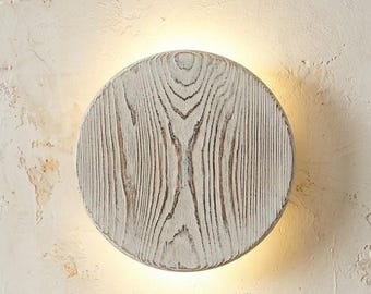 Round Wood Wall Sconce, Japandi Boho Wall Light, Bedside Hallway Lamp