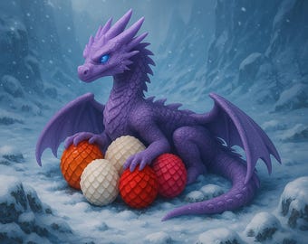 Limited Edition 3D Printed Purple Dragon with Eggs – Fantasy Figurine – Flexible, Articulated, Handmade Toy Gift