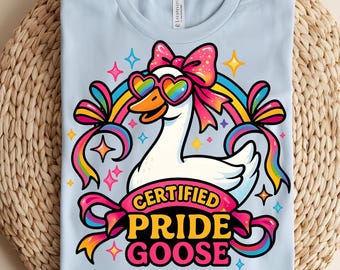 Zertifizierte Pride Gans PNG, lustige LGBTQ + Regenbogen Gans Clipart, Pride Monat digitaler Download, niedliche Gay Gans Grafik für Shirts & Tassen