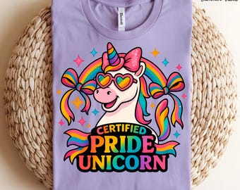 Certified Pride Unicorn PNG, Rainbow LGBTQ+ Clipart, Kawaii Magical Animal Sublimation, Pride Month Digital Download for Shirts & Gifts