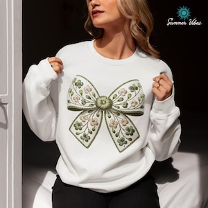Shamrock Schleife PNG Clipart, grüner Klee Digital Download, St. Patrick's Day bestickter Look, niedliches Band Clip Art für Kunsthandwerk, Karten