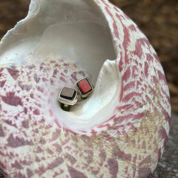 Handcrafted Ammolite Sterling Silver Stud Earrings