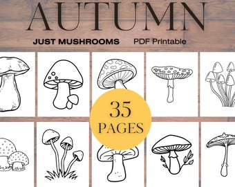Autumn Mushroom Coloring Book PDF – 35 Printable Fall Fungi Designs, A4 Digital Download for Kids & Adults