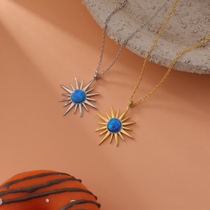 Blue Opal North Star Necklace, Dainty Celestial Pendant, Elegant Jewelry Gift For Her, Celestial North Star Necklace, Elegant Gift For Women