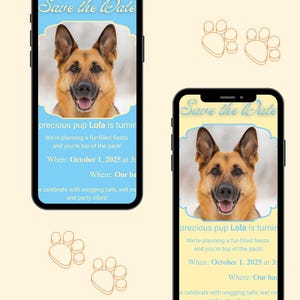 Fiesta garnie de fourrure à vos dates | Modèle d'invitation d'anniversaire de chien | Modifiable avec Canvas | Fête pour animaux de compagnie imprimable | Téléchargement instantané