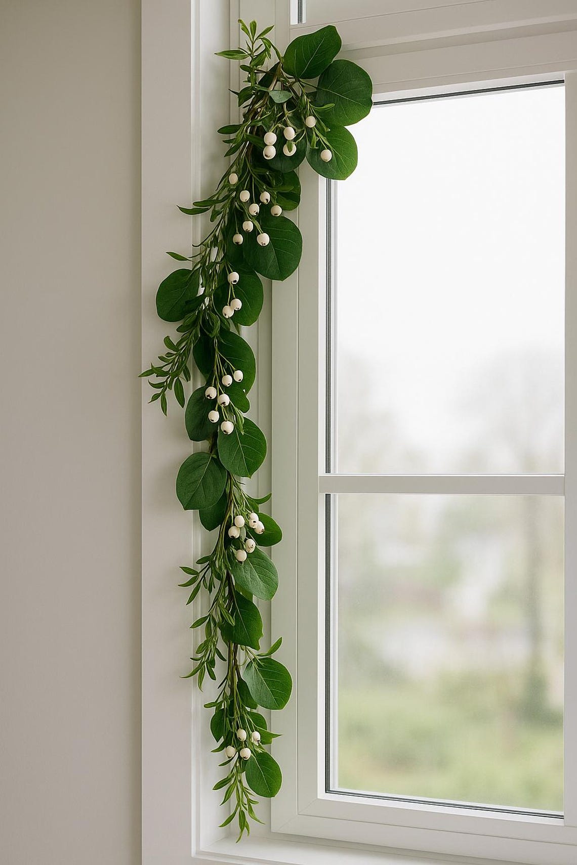 Photo inspiration: Spring Neutral Holiday Garland Faux Greenery With Realistic White Photo Inspiration