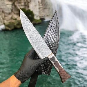 Hand Forged Damascus Steel Chef Knife: Personalized Walnut Handle