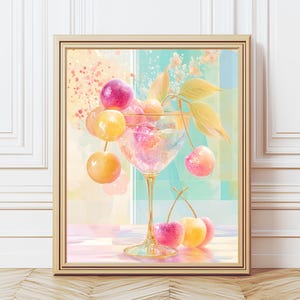 Afdrukbare muurkunst kersencocktail. Digitale afdrukken. Barwagen kunst. Barwagendecor. Cocktailglasprint. Muurposter. Digitale download.