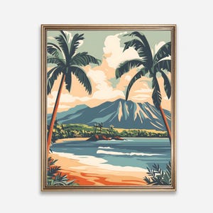 Art mural imprimable de carte postale de voyage rétro de Kona Hawaii. Style Art déco vintage. Des palmiers. Impression d'art d'Hawaï. Affiche murale. Téléchargement numérique