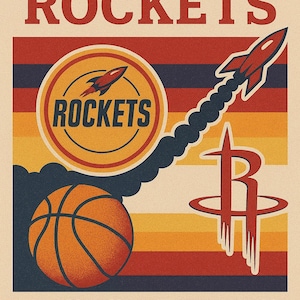 Retro Houston Rockets Digital Print | Vintage NBA Wall Art Poster