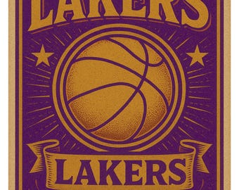 Póster retro de baloncesto de Los Ángeles Lakers / Arte mural vintage de Los Ángeles Lakers / Póster digital gratis