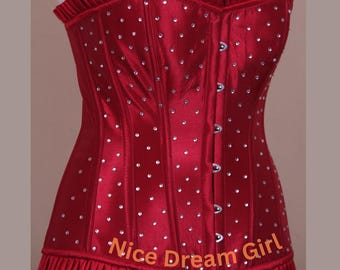 Ruby Red Rhinestone Corset | Taffeta Bustier, Burlesque Top