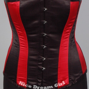 Women&#39;s Black & Red Panel Corset - Shaping Satin Strapless