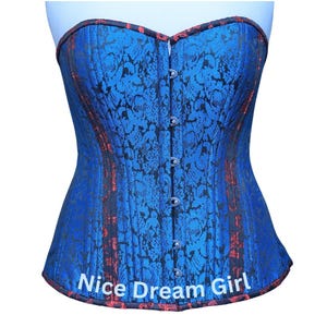 Blue & Black Brocade Overbust Corset | Victorian Style Waist Training Top | steampunk corset