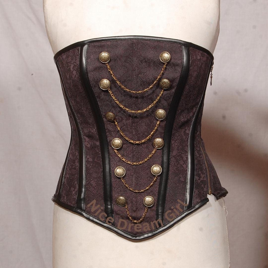 Kurt Coffee Gold Brocade Corset With Chain